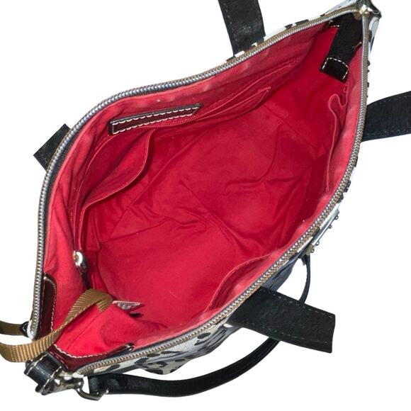 Dooney & Bourke Black Cream Leopard Print Leather Satchel + Wrsitlet - Picture 10 of 11